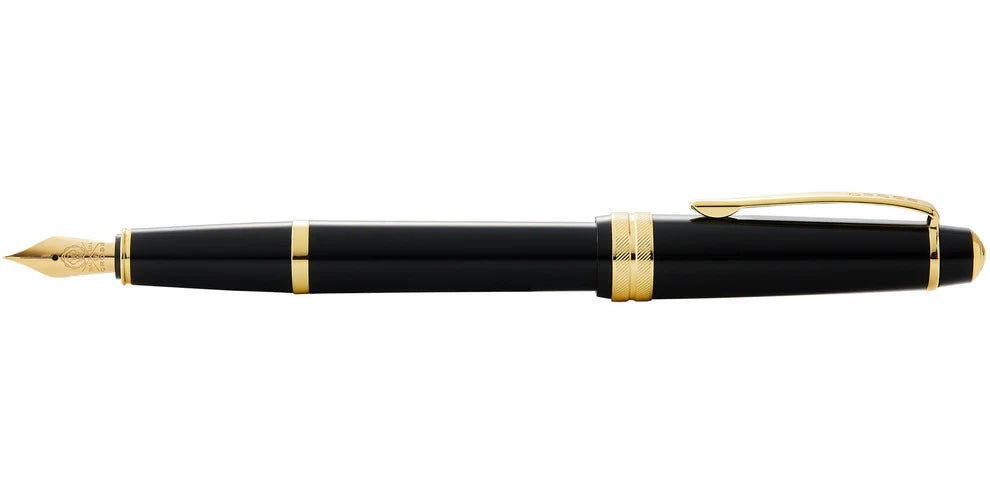 Penna stilografica Bailey Light™ in resina nera lucida e pennino medio color oro