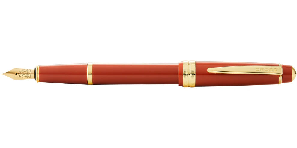 Penna stilografica Bailey Light™ in resina ambra lucida e pennino medio color oro