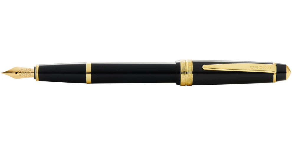 Penna stilografica Bailey Light™ in resina nera lucida e pennino medio color oro
