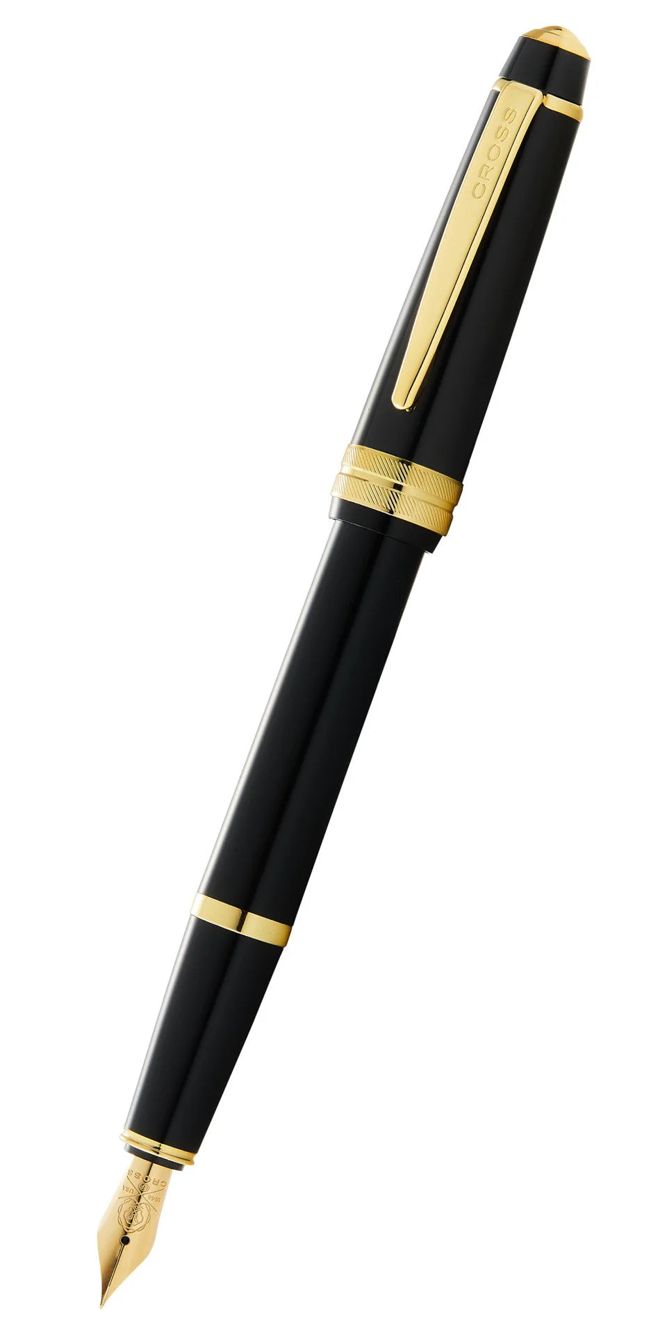 Penna stilografica Bailey Light™ in resina nera lucida e pennino medio color oro