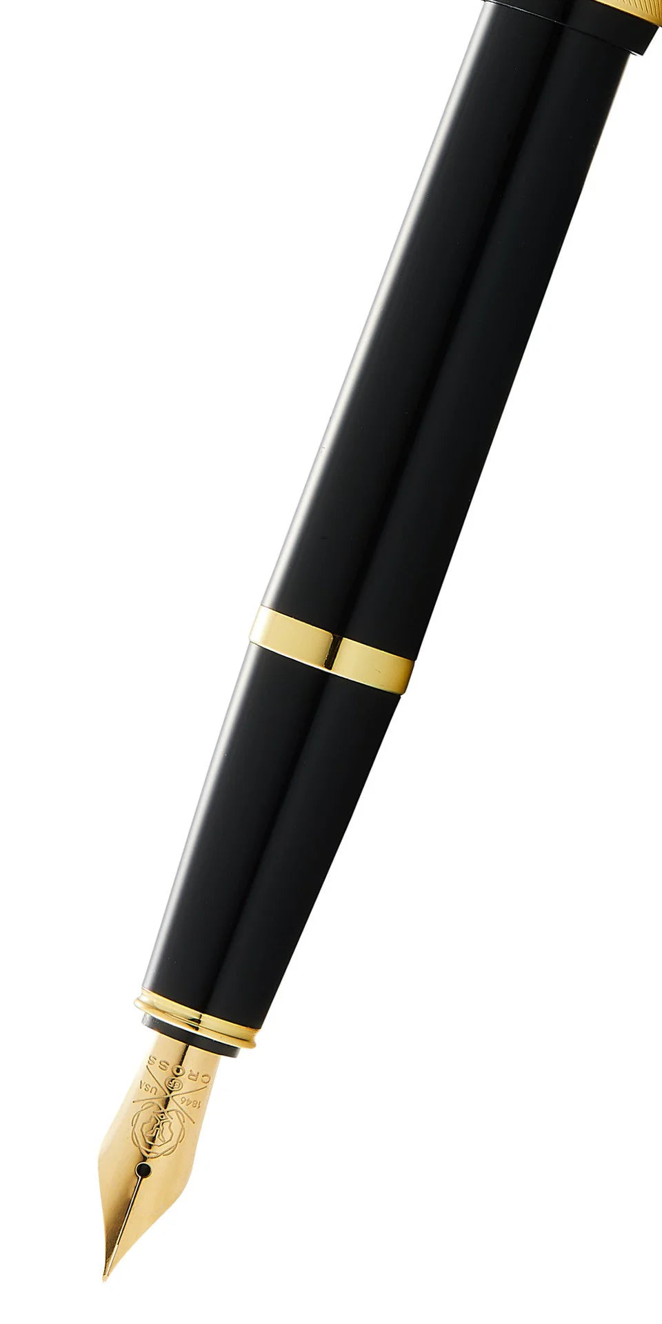 Penna stilografica Bailey Light™ in resina nera lucida e pennino medio color oro