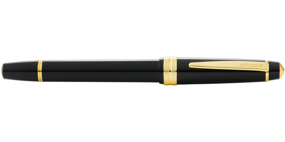 Penna stilografica Bailey Light™ in resina nera lucida e pennino medio color oro