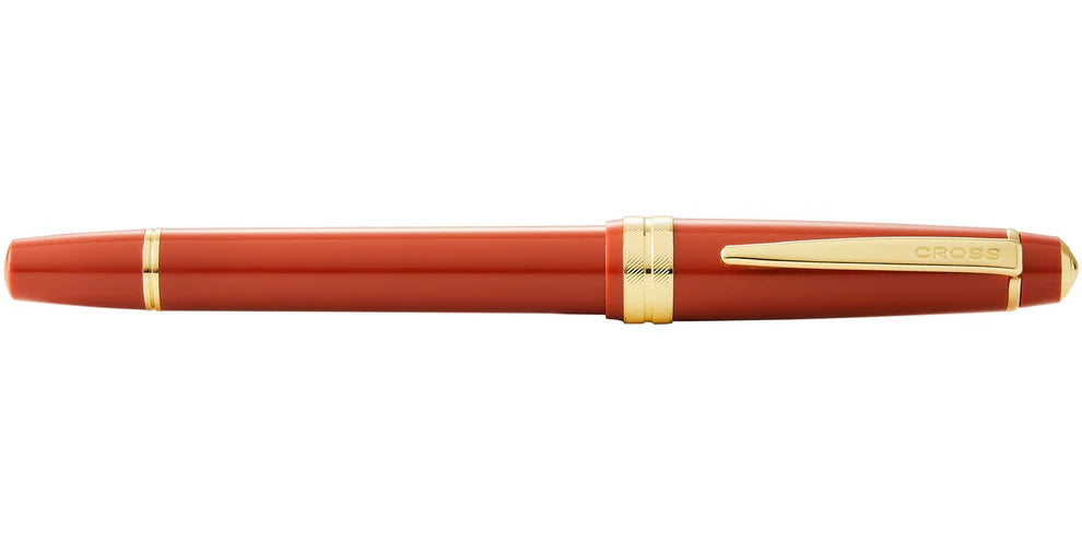 Penna stilografica Bailey Light™ in resina ambra lucida e pennino medio color oro