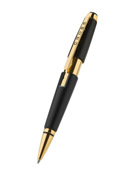 Penna Roller Selectip® Edge™ laccata nera opaca con finiture PVD oro
