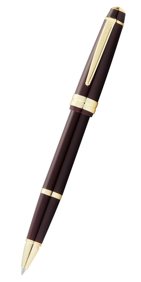 Penna roller Bailey Light™ in resina burgundy lucida e tonalità oro