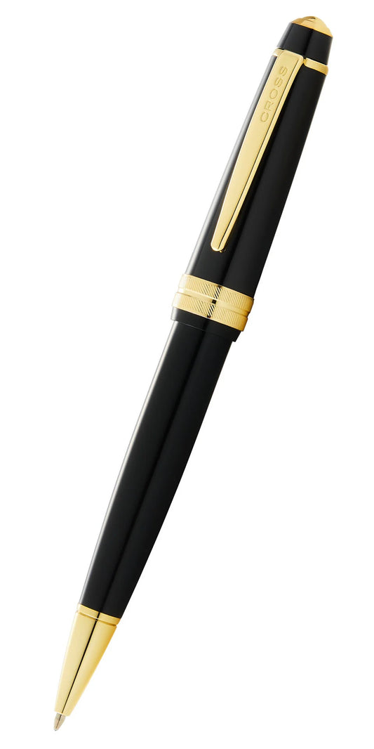 Penna a sfera Bailey Light™ in resina nera lucida e tonalità oro