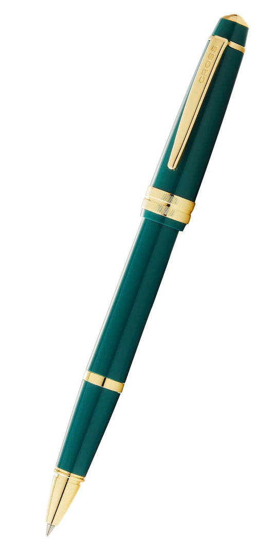 Penna roller Bailey Light™ in resina verde lucida e tonalità oro
