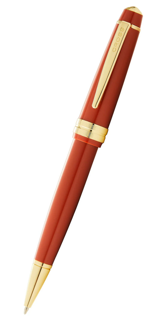 Penna a sfera Bailey Light™ in resina ambra lucida e tonalità oro