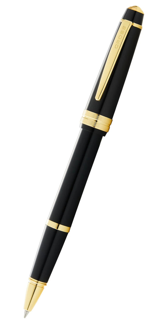 Penna roller Bailey Light™ in resina nera lucida e tonalità oro
