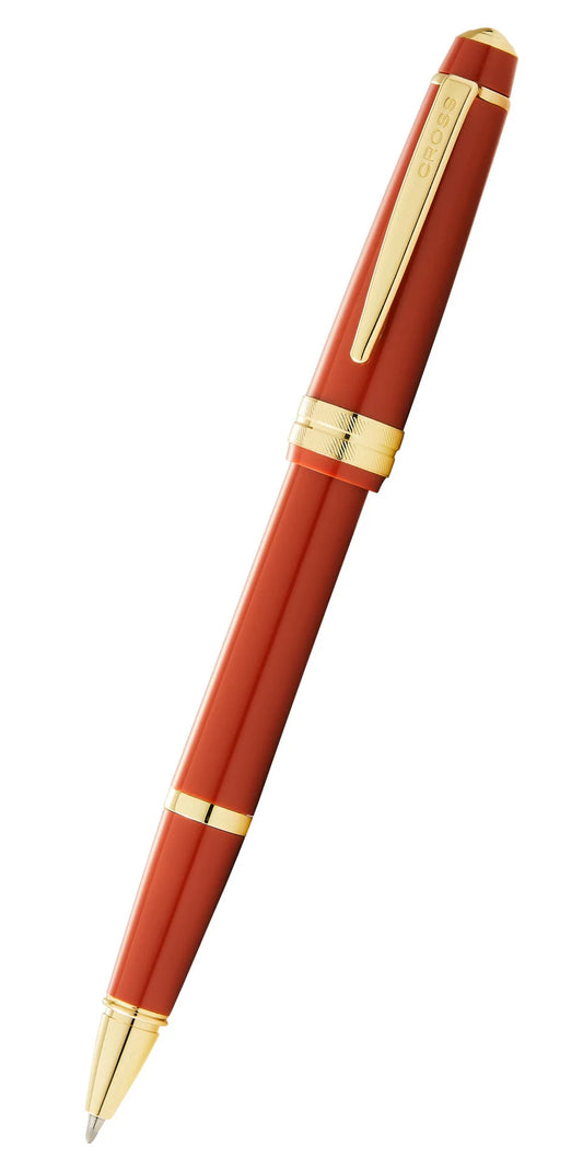 Penna roller Bailey Light™ in resina ambra lucida e tonalità oro
